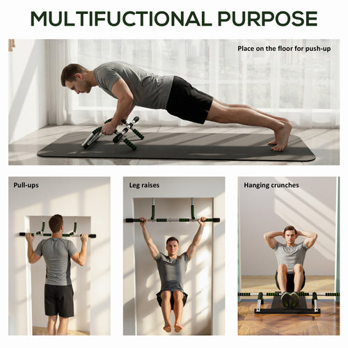 Doorway Pull Up Bar, Door Frame Chin Up Bar Push Up Bar For Home Gym Upper Body Workout, No Drilling Or Screws, Green